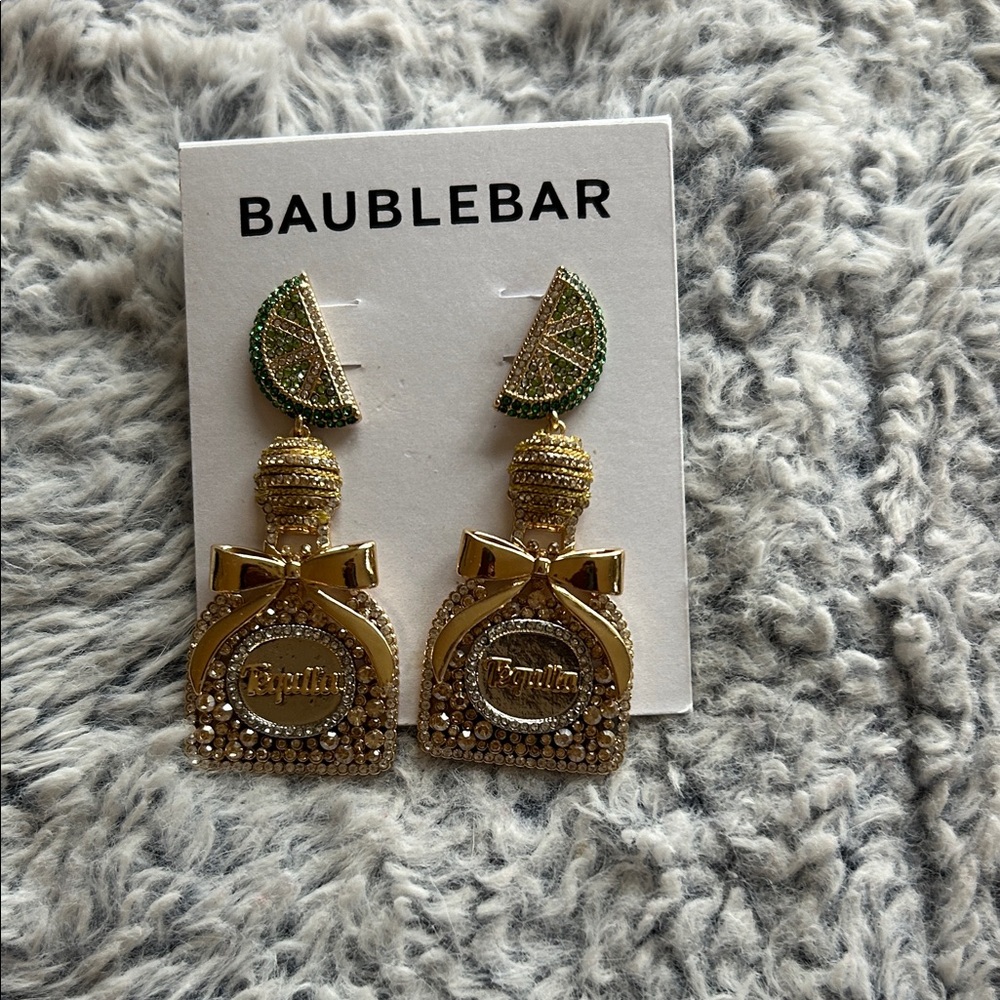 BaubleBar Gold and Green Bow Earrings
